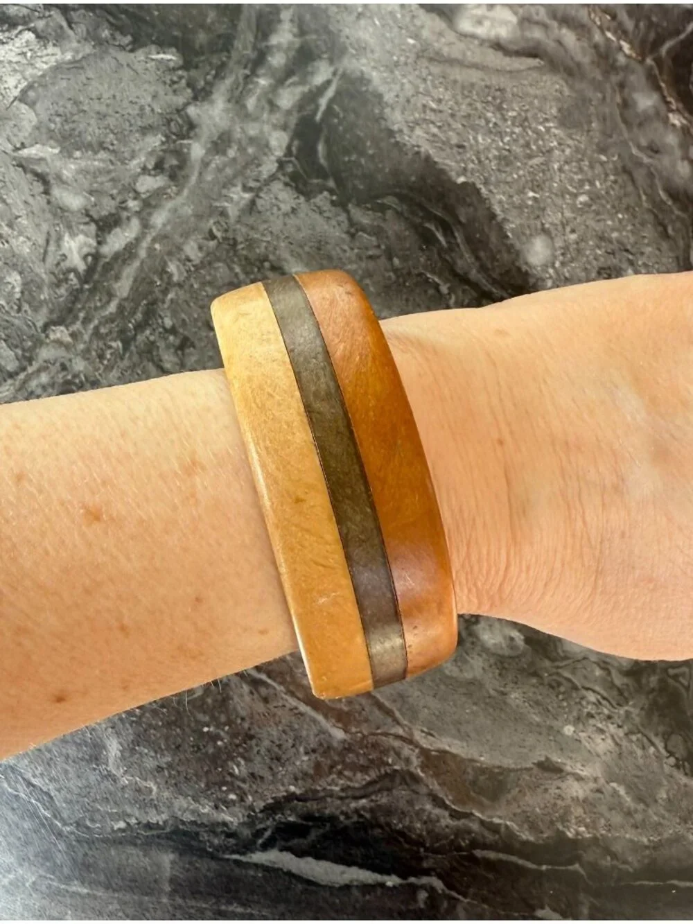 Wood Bangle Bracelet 275 Inch Organic Modern Two Tone Artisan Jewelry - Picture 4 of 12
